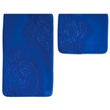 Zellerfeld Almina Premium 2 teiliges Bademattenset mit Rosenmotiv Dunkelblau