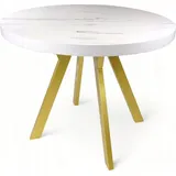 Gold Metall + MARMUR WHITE Runder Tisch Ø90 Aufgeklappt Marmor Gold - Gold