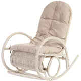 Mendler Schaukelstuhl Esmeraldas, Schwingsessel Rattansessel, weiß Auflage creme