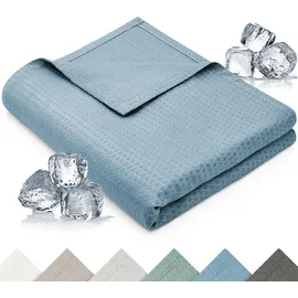 Blumtal Kühldecke 200x230 cm - Bambus Sommerdecke für Sofa - Bett, atmungsaktiv & kühlend – Himmelblau, ideal als Reisedecke- Himmelblau - Himmelblau