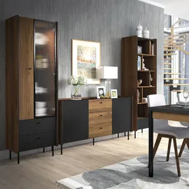 beautysofa | Schreibtisch PIANO | mit Tür, 2 Schubladen und Ablagen | Computertisch | Bürotisch | Arbeitstisch | Schwarz und Nussbaum | Modern Stil - Schwarz/Braun