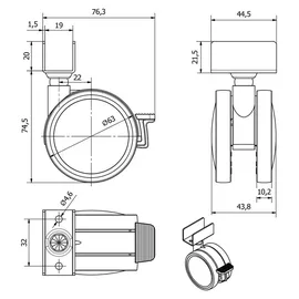 SOTech Möbelrolle Hamm Ø 63 mm 74,5 mm