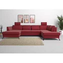 Wohnlandschaft SIT & MORE "Olsen U-Form", rot, B:335cm H:88cm T:201cm, 100% Polyester, Sofas, inklusive Sitztiefenverstellung, wahlweise mit Bettfunktion, 15cm hoch