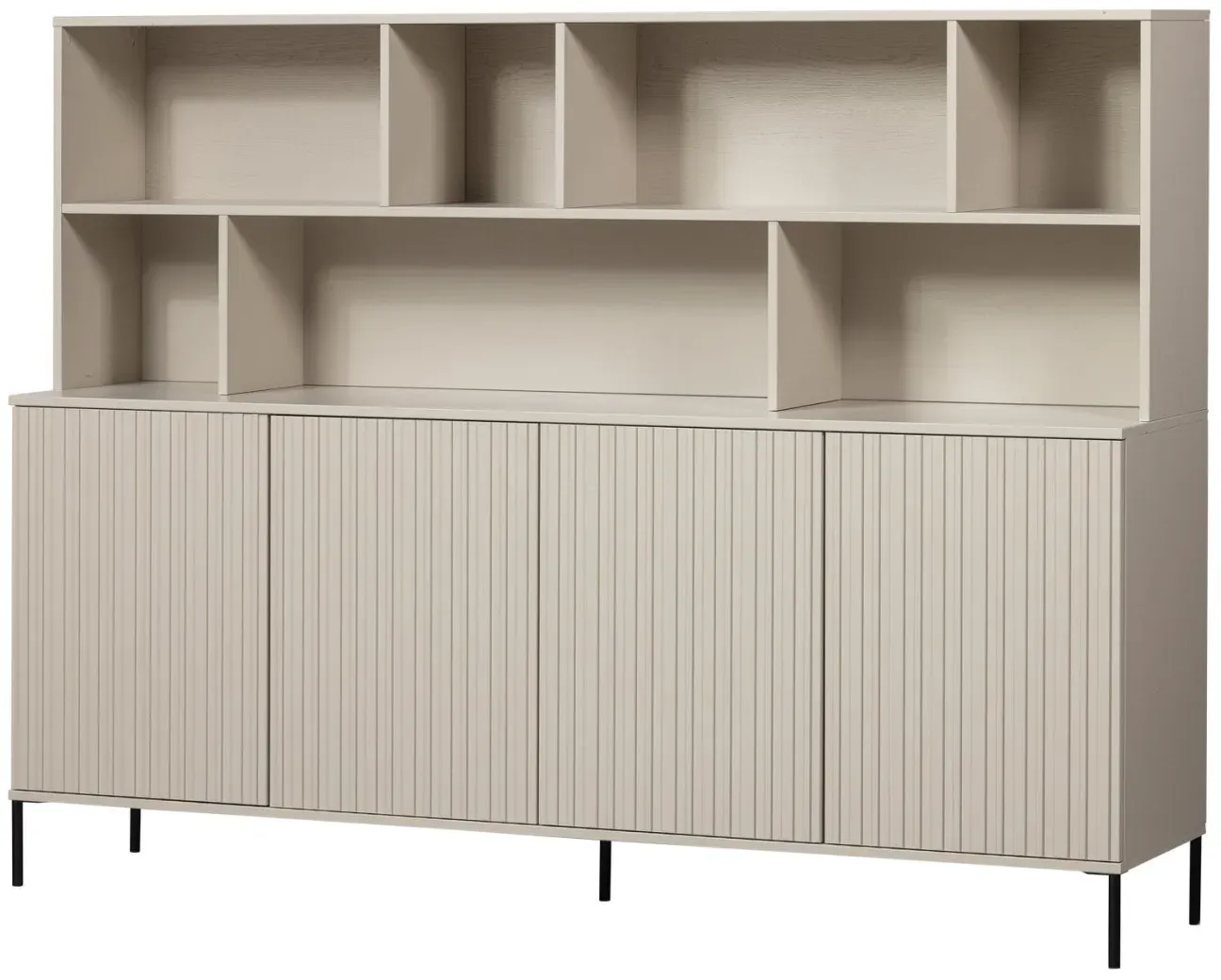 Wandschrank Gravure aus Kiefernholz, skandinavisches Design, hellgrau Dust, Push-to-Open-System