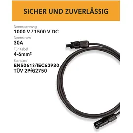 hiskon HISkon, Zubehör Stromerzeuger, 4mm2 Verlängerungskabel MC4 auf MC4 Stecker - 3m (Solarkabel, Solarstecker)