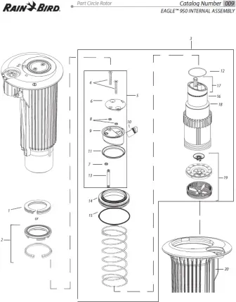 Ersatzteile für Eagle 900E und Eagle 950E, Rain-Bird Sportplatz Ersatzteilliste, 21193401, 212383, 211460 (Ersatzteile Eagle 900 und Eagle 950: Klemmring Deckel Eagle 900/950, Zeichnung N.1)