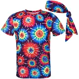 COSAVOROCK Herren 60er 70er Jahre Funky Psychedelic Hippie Kostüm T-Shirts mit Stirnbänder Mehrfarbig M - M