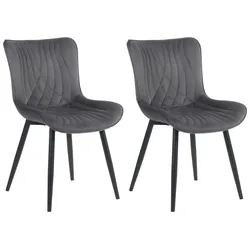DELUKE® 2er Set Stühle KELCE Samt - 80,5x50x62cm, dunkelgrau, Kunstleder Metall Gestell Stühle EsszimmerstühleEsstisch Stühle Küchenstuhl
