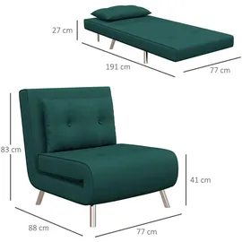 Homcom Schlafsessel, Klappsessel mit Bettfunktion, Einzelsofa mit Kissen, Samtoptik für Wohnzimmer, Sessel, Schlafsessel