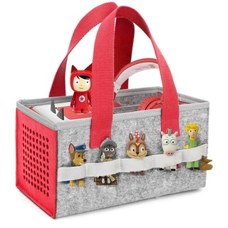 LuckySign - Musikbox Tasche für Toniebox Tragbar Toniebox Transporttasche für Figuren und Box samt Zubehör Aufbewahrung Leichtes Gewicht und große Kapazität, 26X14X14cm - Rot
