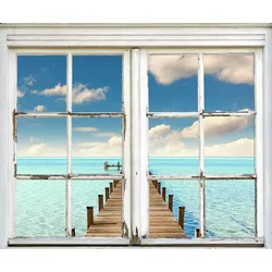 Wandsticker QUEENCE "Steg ins Meer", blau, T:0,1cm, Wandtattoos, Wandsticker, Wandbild, selbstklebend, Meer, Wasser, Steg