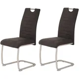 Hela Tische, 2er Set Esszimmerstuhl Ulla, Bezug Microfaser Vintage-Optik Anthrazit, Metallgest. Rundrohr Edelstahl (echt)