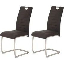 Hela Tische, 2er Set Esszimmerstuhl Ulla, Bezug Microfaser Vintage-Optik Anthrazit, Metallgest. Rundrohr Edelstahl (echt)