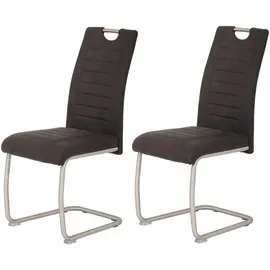 Hela Tische, 2er Set Esszimmerstuhl Ulla, Bezug Microfaser Vintage-Optik Anthrazit, Metallgest. Rundrohr Edelstahl (echt)