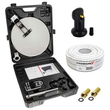 PremiumX Camping SAT Anlage Satelliten-Schüssel Tischhalter Masthalter Saugfuß Single LNB 10m Kabel F-Stecker im Koffer