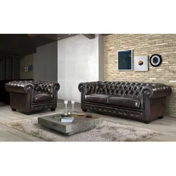 Chesterfield Ledersessel - Büffelleder - Braun - BRENTON