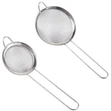 JIHUOO Kleine Edelstahlsieb, feines Sieb, Saft, Cocktailsieb für Getränke, Pulver, Zucker, Mehlsieb, Küche, Lebensmittel, 2 Stück