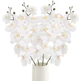 IPOPU 92 cm weiße Orchidee, künstliche Blumen, 4 Stück, künstliche Orchideen, Latex, Seide, fühlen sich echt an, langer Stiel, Zuhause, Party-Dekoration (weiß)