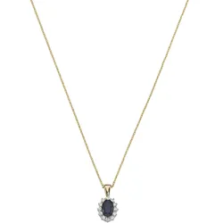 Kette mit Anhänger LUIGI MERANO "Anhänger mit Saphir und Zirkonia, Gold 375", blau, Halsketten, Damen, 45cm, Gelbgold 375