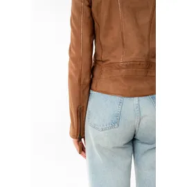 Mauritius Lederjacke "MWAmita OT", Damen, Gr. L, braun (cognac), Obermaterial: 100% Schafsleder. Futter: 100% Baumwolle. Ärmelfutter: 100% Polyester, unifarben, figurbetont taillenlang, Jacken, mit asymmetrischem Reißverschluss