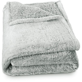 aqua-textil Flauschige Kuscheldecke 150 x 200 cm grau weiß Melange Plüsch TV-Decke Tagesdecke Sherpa Fleece Oeko-TEX Ottawa