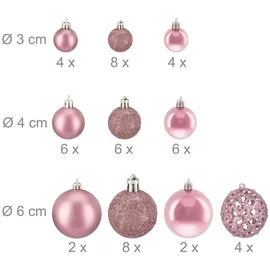 Relaxdays Weihnachtskugeln 50er Set, glitzernde, Matte & glänzende Christbaumkugeln, Kunststoff, ∅ 3, 4 & 6 cm, rosa