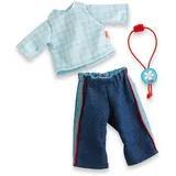HABA 306518 - Puppen-Kleiderset Jeans, blau, 3-teilig, Puppenkleidung für Puppen von 30 cm