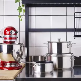 KitchenAid Stainless Steel 5-teiliges Kochgeschirr-Set, 3-lagige Antihaftbeschichtung, induktionsgeeignet, backofenfest, spülmaschinenfest, silber