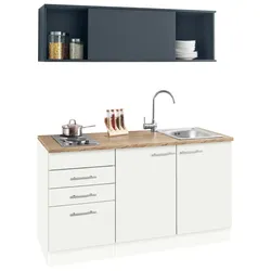 Pantryküche OPTIFIT "Mini", front: weiß, anthrazit, korpus: weiß, arbeitsplatte: wildeichefarben, B:150cm T:60cm, Komplettküchen-Sets, Breite 150 cm, mit Kochfeld und Einbau-Spülbecken