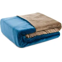 Gözze Wendebettwäsche Superflausch Blau/Taupe 155 x 220 cm + 80 x 80 cm