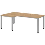 bümö manuell höhenverstellbarer Eckschreibtisch Asteiche, Schreibtisch L Form 200x120 cm - Eckschreibtisch höhenverstellbar, L Schreibtisch, PC-Tisch