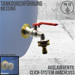 Tank Regen Tonnen Durchführung Messing Auslaufventil Wasserhahn Click-System - A...