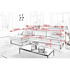 KAWOLA Ecksofa Ricarda Cord Recamiere links rosa