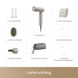 DREAME Pocket Pro Hochgeschwindigkeits Haartrockner,3faltbare Formen,300g Gewicht,110K U/min Motor, 300 Millionen negative Ionen/cm3,57°C,40s Ntc-trocknung, geräuscharm