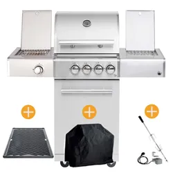 CHEF Paket S2 Backburner Seitenkocher Steakzone GRATIS: Cover, Grillplatte, Spie...