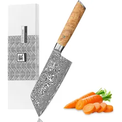 Zayiko Kinone Damast Nakirimesser I 16 cm Klinge I Wurzelholzgriff Birke