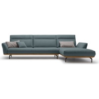 hülsta sofa Ecksofa hs.460, Sockel in Nussbaum, Winkelfüße in Umbragrau, Breite 338 cm blau|grau