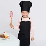 freitex Kinderschürze und/oder Kochmütze zum Kochen, Backen und Basteln. Einzeln oder im Set (Set mit Schürze und Mütze, Schwarz)