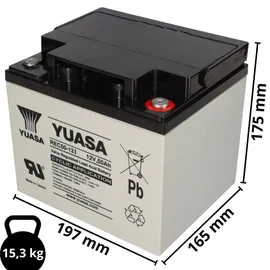 YUASA Blei-Akku REC50-12I Pb 12V 50Ah Zyklenfest, M5 Innengewinde