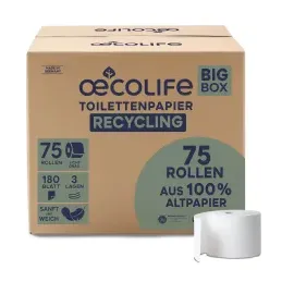 fripa markenvertriebs gmbh Toilettenpapier Box RECYCLING 3-lagig 75 Rollen x 180 Blätter