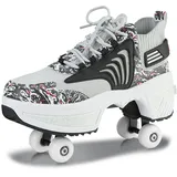 Schuhe mit Rollen für Jungen Mädchen, Rollschuhe mit 4 Einziehbaren Rädern, 2-in-1 Rollschuhen und Sneakers, Roller Skate Shoes für Kinder Teenager (Schwarz, 37)