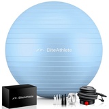 HOEL EliteAthlete® Gymnastikball Sitzball Büro ergonomisch mit Anti Burst System - Fitness Yoga Pilates Schwangerschaft - Schwangerschaftsball Fitnessball Yogaball - Yoga Ball inkl. Luftpumpe - Frosty 55cm hellblau 55 CM