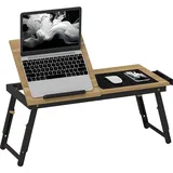 HOMCOM Laptoptisch, höhenverstellbar und klappbar, mit neigbarer Tischplatte, Schublade, Bett-Laptoptisch aus Bambus, 86B x 33T x 22,5-32H cm, Eiche   Aosom