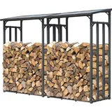 Quick Star 2 Stück Metall Kaminholzregal Anthrazit 130 x 70 x 185 cm Garten Kaminholzunterstand 3,2 m3 / 4-5 SRM Kaminholzlager Stapelhilfe Aussen