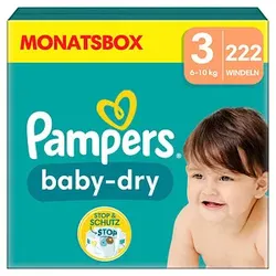 Pampers® Windeln baby-dryTM Monatsbox Größe Gr.3 (6-10 kg) für Babys und Kleinkinder (4-18 Monate), 222 St.