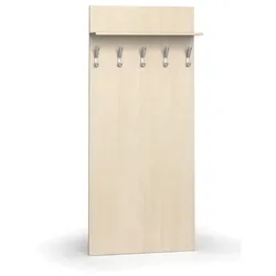 Garderobenwand PRIMO WOOD, 5 Kleiderhaken, Ablage, Birke