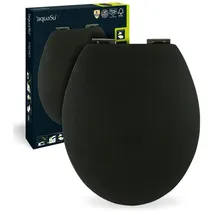 SANITOP-WINGENROTH WC-Sitz mit Absenkautomatik, Schwarz, Soft-Touch Toilettensitz mit Holzkern, Fast-Fix Befestigung, Standard O Form universal, Metallscharnier, Motiv WC Deckel, samtener Soft Touch, 40395 5