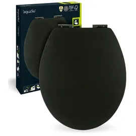 SANITOP-WINGENROTH WC-Sitz mit Absenkautomatik, Schwarz, Soft-Touch Toilettensitz mit Holzkern, Fast-Fix Befestigung, Standard O Form universal, Metallscharnier, Motiv WC Deckel, samtener Soft Touch, 40395 5