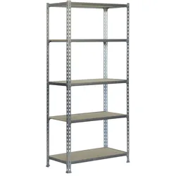 SimonRack Metall-Steckregal Simonclick plus Maderclick 5 Fachböden mit 150 kg pro Ebene in VERZINKT/HOLZ 1800x900x400 mm (Höhe x Länge x Breite)