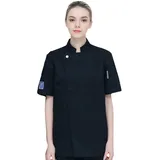 Dooxi Unisex Herren und Damen Sommer Kurzarm Kochjacke Mode Restaurant Küche Hotel Uniform Berufsbekleidung Schwarz M - M